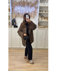 Gilet maille crochet bleu & blanc