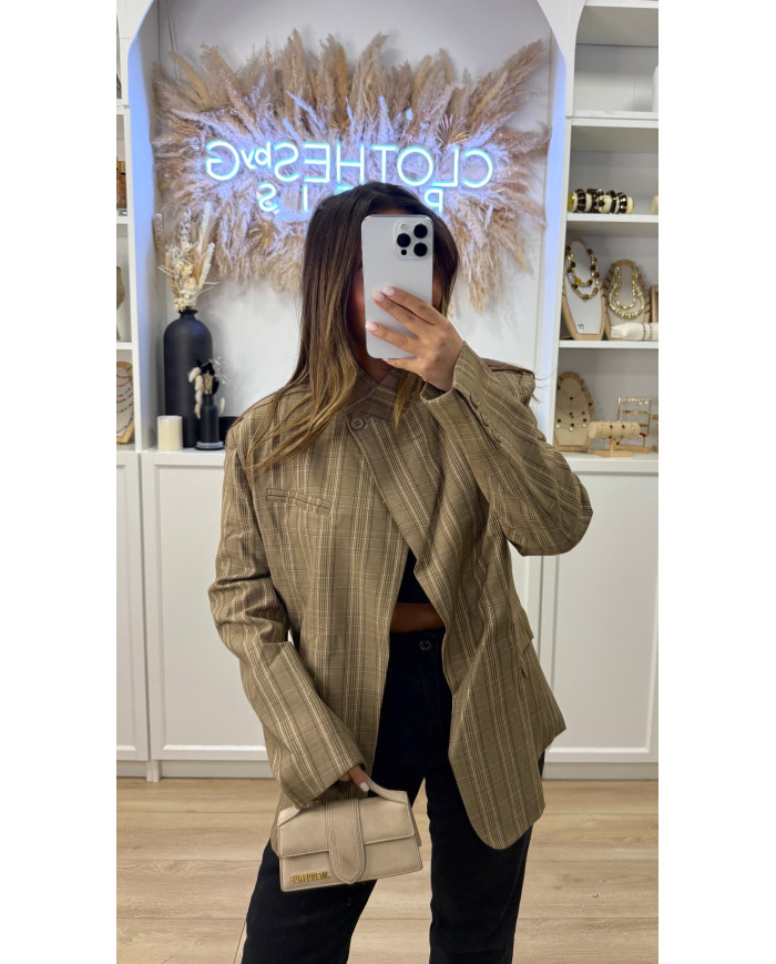 Blazer croisé à carreaux Beige