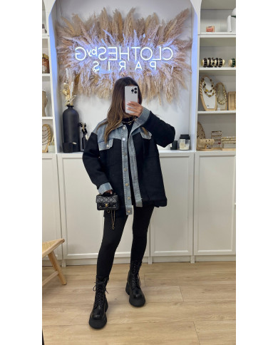 Surchemise bi matière noir & jean