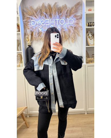 Surchemise bi matière noir & jean
