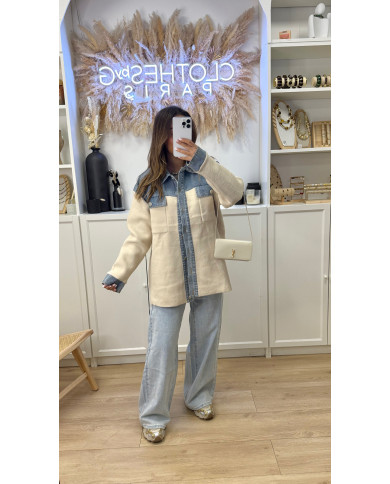 Surchemise bi matière Beige & jean
