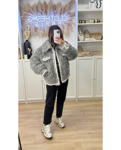 Veste Bi matière froufrou gris