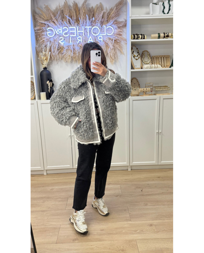 Veste Bi matière froufrou gris