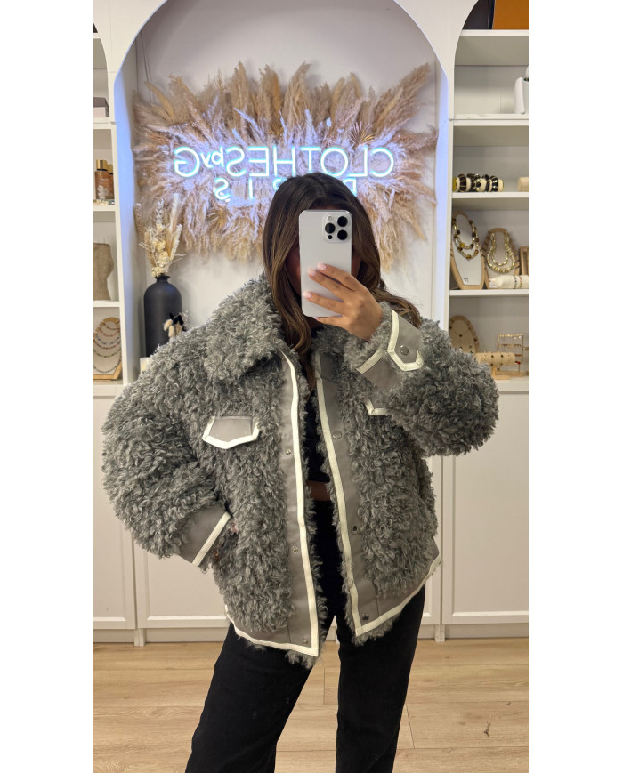 Veste Bi matière froufrou gris