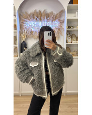 Veste Bi matière froufrou gris