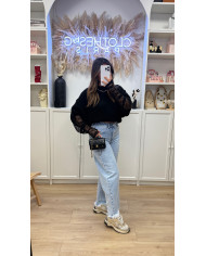 Pull dentelle mitaines intégré Noir