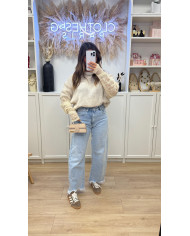 Jean Mom effiloché Bleu clair