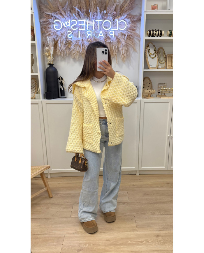 Gilet maille crochet Jaune