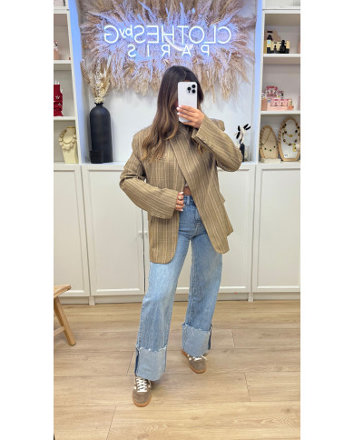 Blazer croisé à carreaux Beige