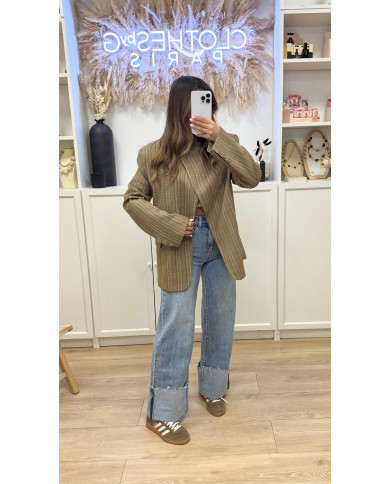 Blazer croisé à carreaux Beige