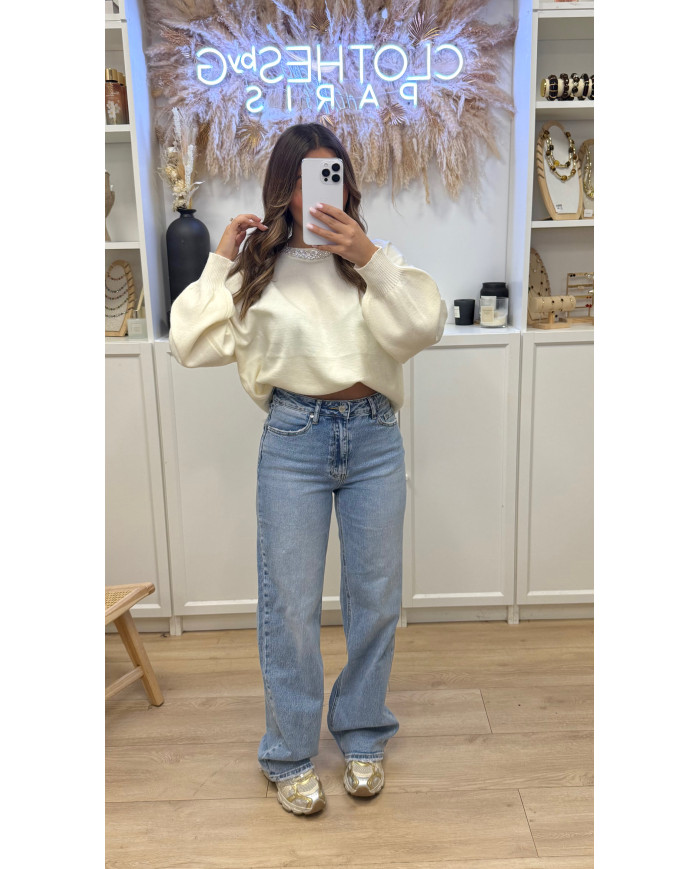 Pull cashy collier Bijoux Écru