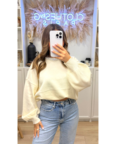 Pull cashy collier Bijoux Écru