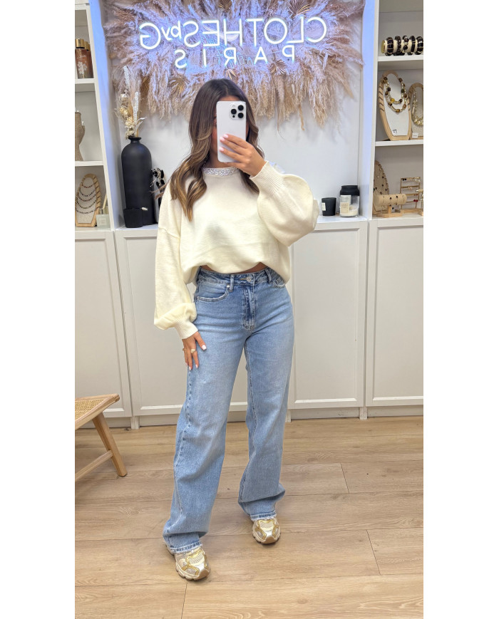 Pull cashy collier Bijoux Écru