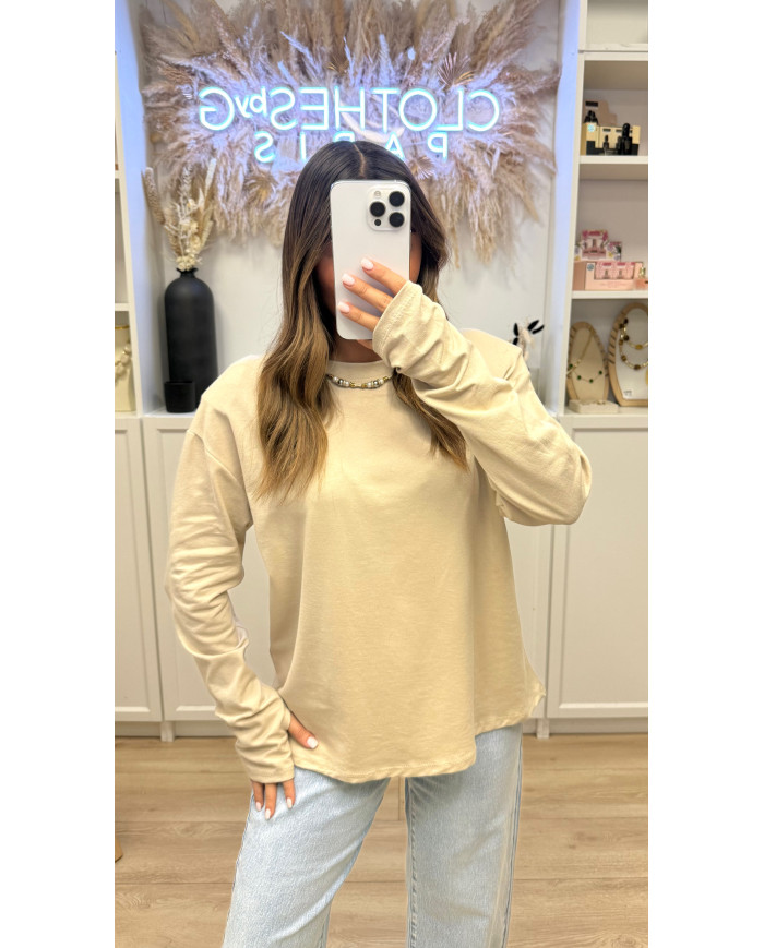T-shirt épaulette mitaines Beige