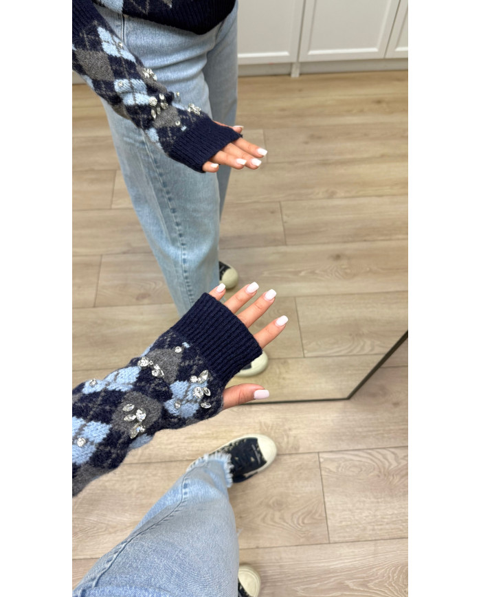 Mitaines lossange bleu & gris bijoux