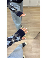 Mitaines lossange bleu & gris bijoux