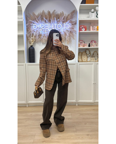 Blazer Croisé à carreaux Camel