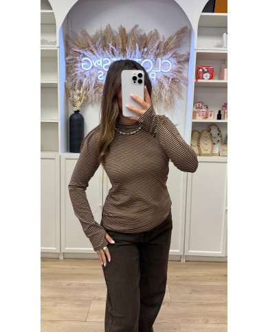 Top Mitaines Rayé Choco & beige