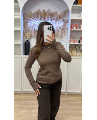 Top Mitaines Rayé Choco & beige