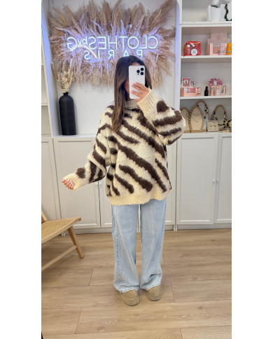 Pull Oversize Zèbre beige & Choco
