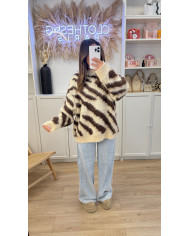Pull Oversize Zèbre beige & Choco