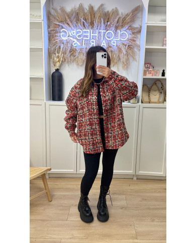 Veste en tweed Oversize Rouge