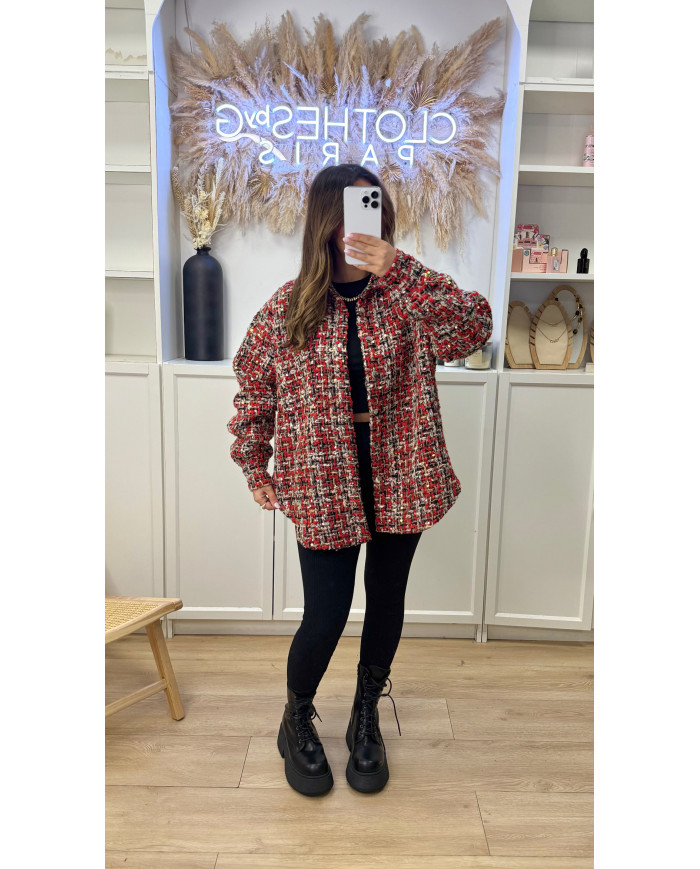 Veste en tweed Oversize Rouge