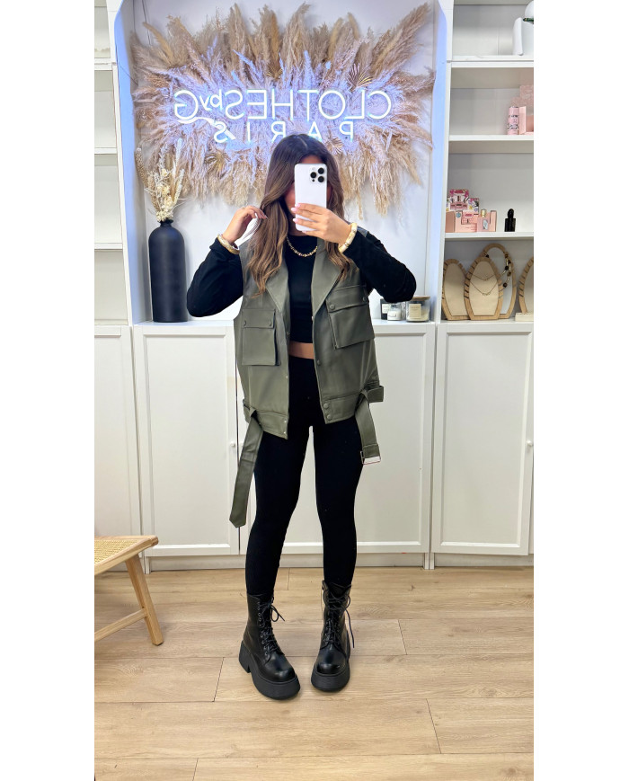 Perfecto simili Sans manches Kaki