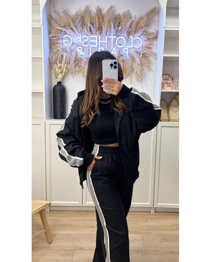 Survêtement imperméable noir avec rayures blanc