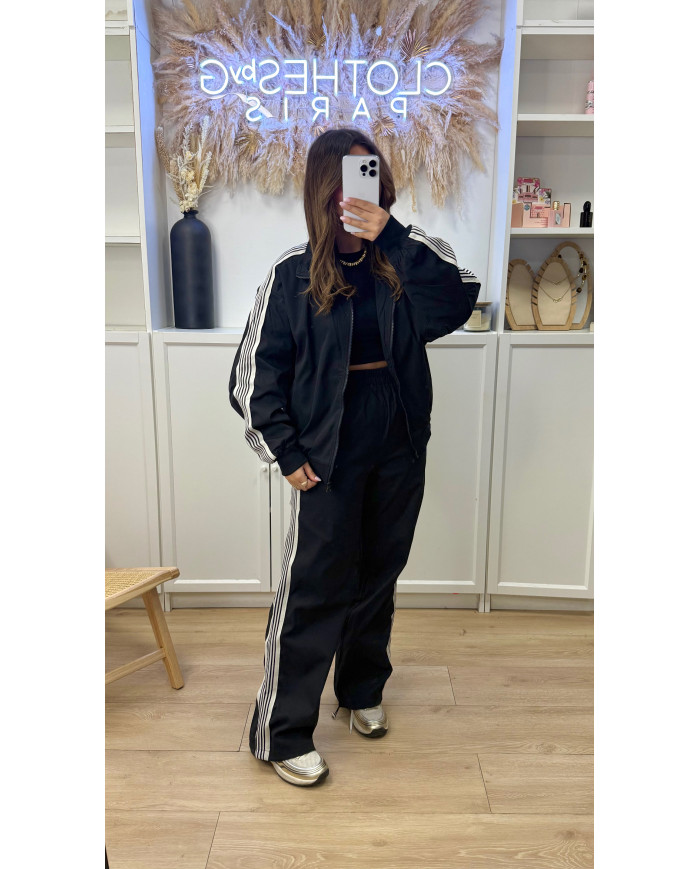 Survêtement imperméable noir avec rayures blanc