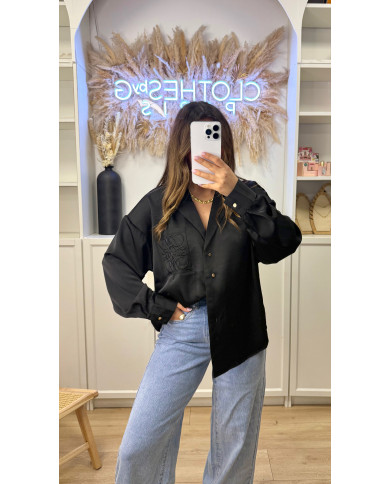 Chemise Oversize Satin Love Noir