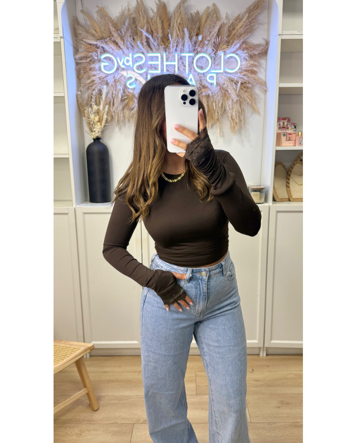 Top mitaines avec dentelle Choco