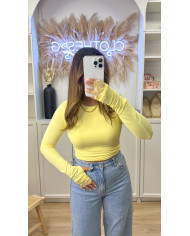 Top mitaines avec dentelle beige