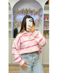 Pull Polo rayé rose & fushia