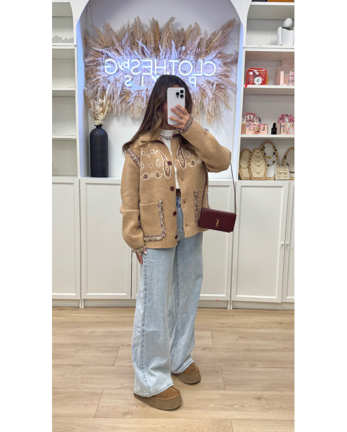 Cardigan KUJT Camel & bordeaux