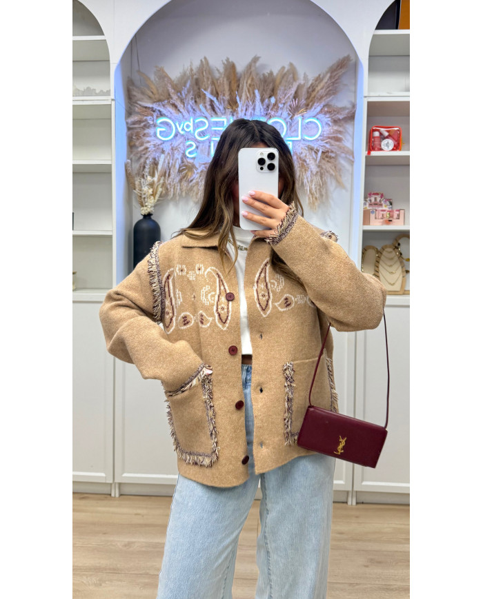 Cardigan KUJT Camel & bordeaux