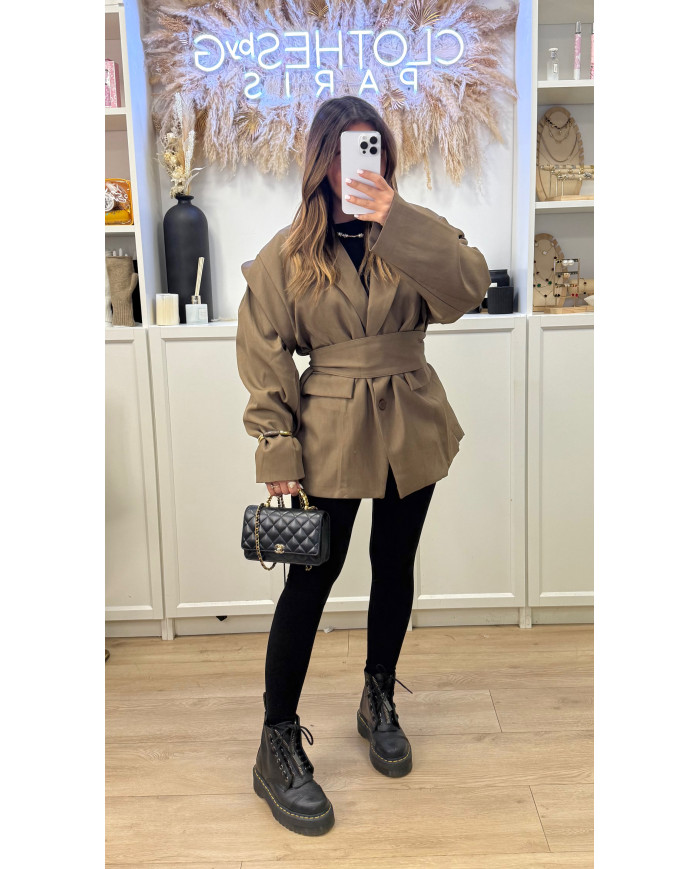 Blazer Nacima à ceinture Taupe