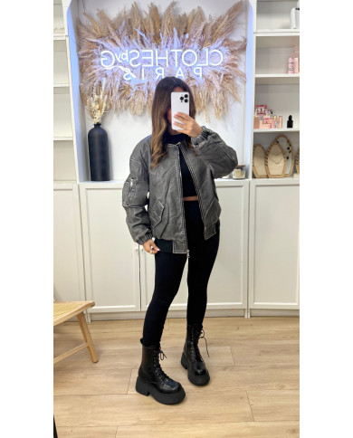 Bombers Simili Zip délavé gris