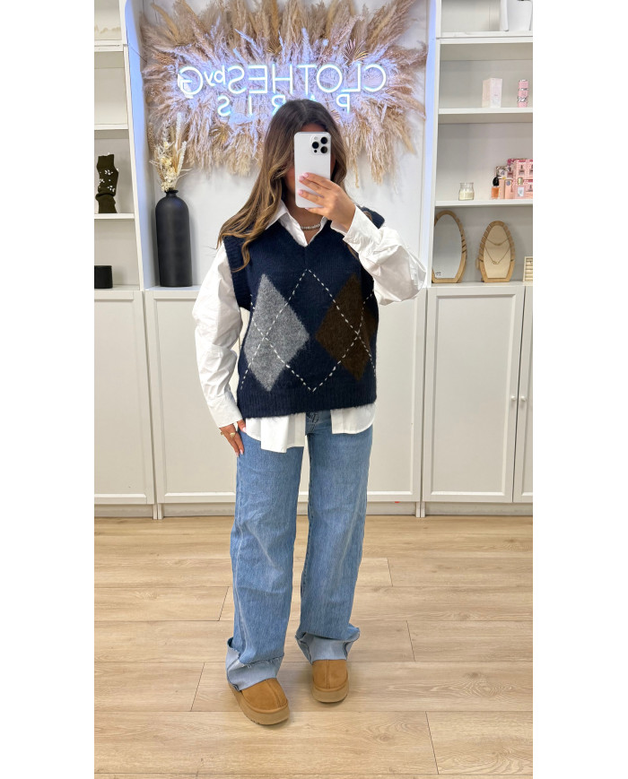 Pull sans manches Losange Bleu marine