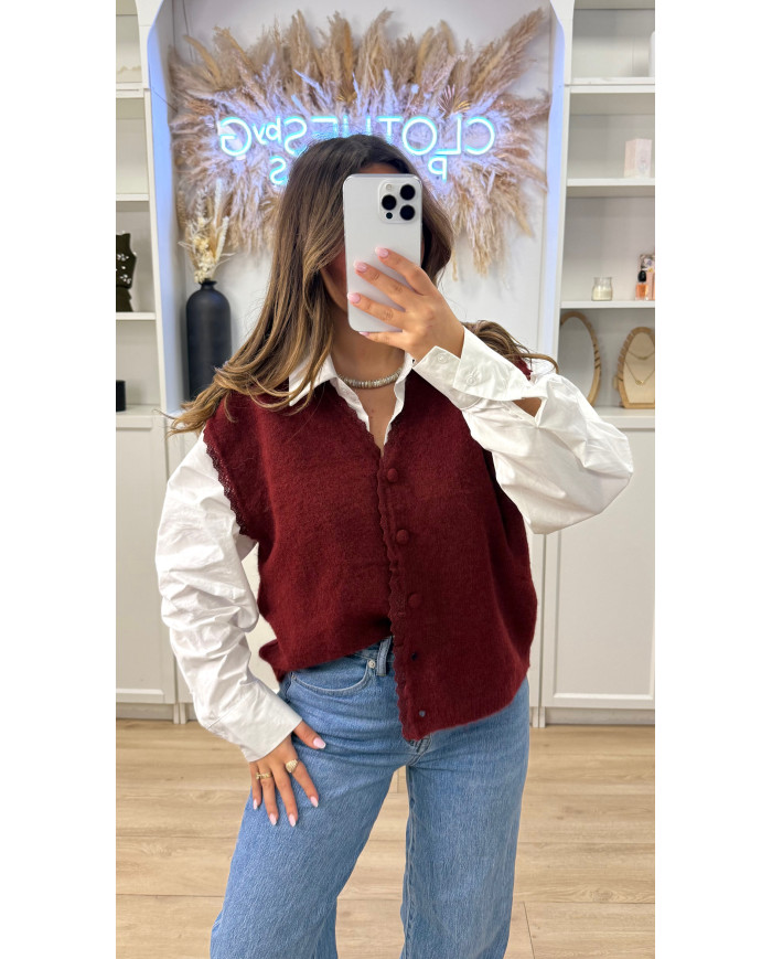 Gilet Lili sans manches dentelle bordeaux
