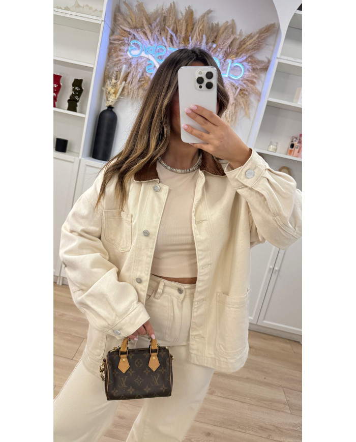 Veste Gaby en jean Beige & Camel