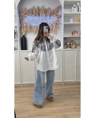 Chemise Oversize Bi matière gilet & blanc