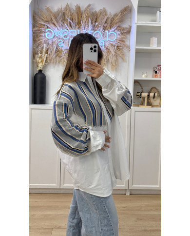 Chemise Oversize Bi matière gilet & blanc