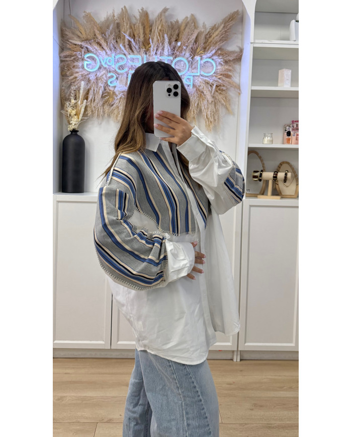 Chemise Oversize Bi matière gilet & blanc