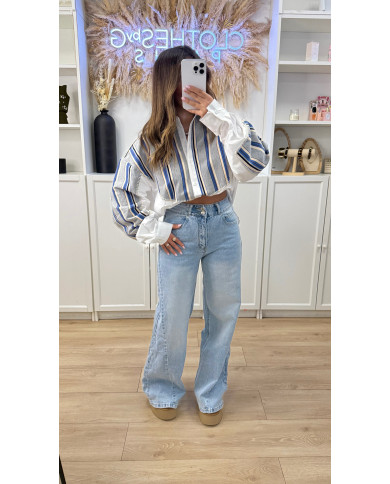 Chemise Oversize Bi matière gilet & blanc