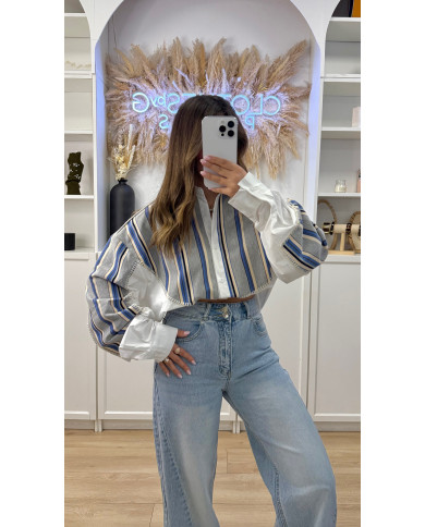 Chemise Oversize Bi matière gilet & blanc