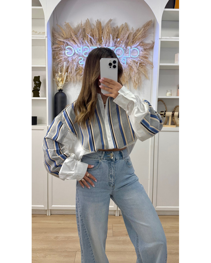 Chemise Oversize Bi matière gilet & blanc