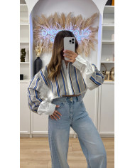 Chemise Oversize Bi matière gilet & blanc