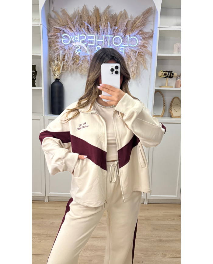 Ensemble de jogging Rive Gauche beige & bordeaux