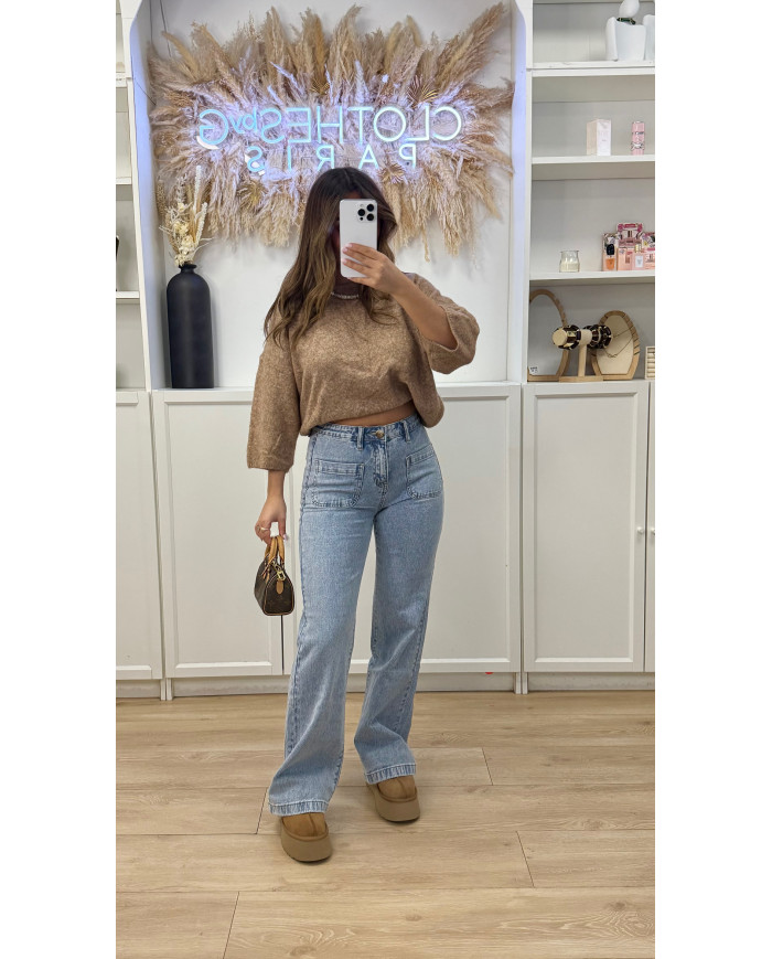 Jean évasé poches push